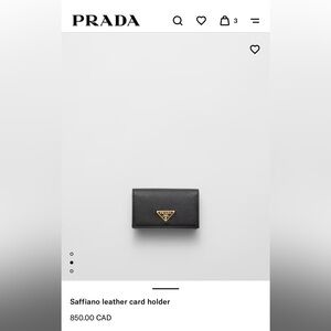 Prada Black Leather Card Holder with Gold Logo
